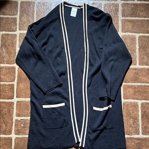 Serra Black Sweater with Cream/Tan Accents, Long, Open Front